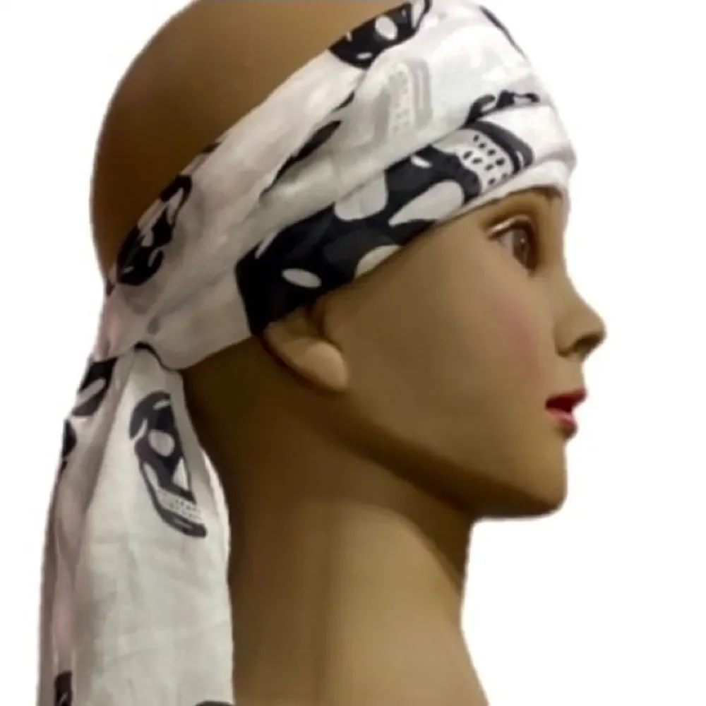 White Black Skulls Lightweight Long Scarf Neck Wrap, HeadScarf